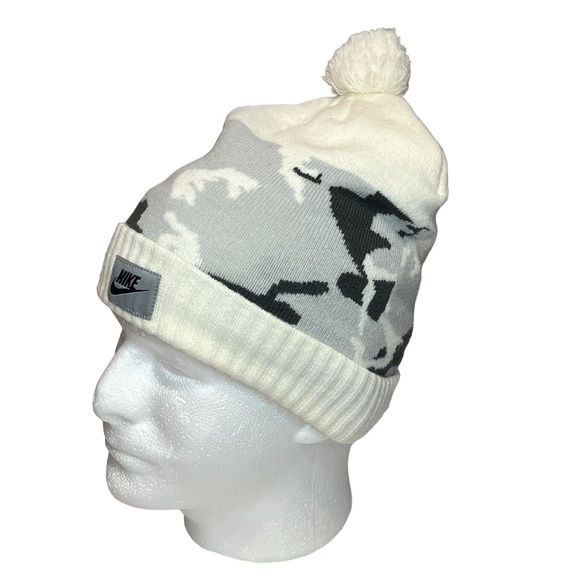 Nike Other - Nike Beanie Hat Adult One Size Cream/Gray Camo Print Puff Ball Pom